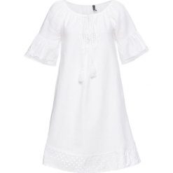 Sukienka lniana bonprix biały. Białe sukienki damskie bonprix, na lato, bez wzorów, bez kołnierzyka, bez rękawów. Za 169,99 zł.