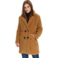 Dwurzędowy płaszcz futrzany. Brązowe płaszcze damskie Top Secret, na zimę, bez wzorów, z futra, eleganckie. W wyprzedaży za 149,99 zł.