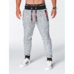 SPODNIE MĘSKIE DRESOWE P638 - SZARE. Szare spodnie dresowe męskie Ombre Clothing, z bawełny. Za 55,00 zł.