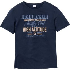 T-shirt bonprix ciemnoniebieski z nadrukiem. Niebieskie t-shirty męskie bonprix, s, z nadrukiem, z okrągłym kołnierzem. Za 24,99 zł.