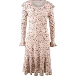 Sukienka shirtowa z kolekcji Maite Kelly bonprix z nadrukiem. Niebieskie sukienki z falbanami marki bonprix, z nadrukiem. Za 59,99 zł.