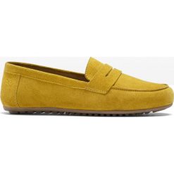 Półbuty wsuwane skórzane bonprix curry. Pomarańczowe baleriny damskie bonprix, bez wzorów, na wysokim obcasie. Za 149,99 zł.