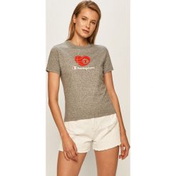 Champion - T-shirt. Szare bluzki damskie Champion, s, z nadrukiem, z bawełny, casualowe, z okrągłym kołnierzem. W wyprzedaży za 129,90 zł.