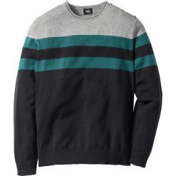 Swetry klasyczne męskie: Sweter Regular Fit bonprix szary melanż – niebieskozielony w paski