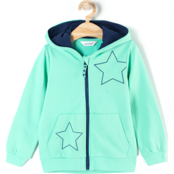 Bluza. Zielone bluzy dziewczęce rozpinane BASIC GIRL, z aplikacjami, z bawełny, z długim rękawem, długie, z kapturem. Za 47,90 zł.