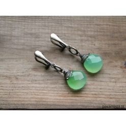 Klipsy damskie: zielony chalcedon – klipsy