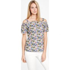Koszulka z odkrytymi rękawami z dżerseju slinky. Szare t-shirty damskie marki Taifun, z nadrukiem, z dżerseju, z krótkim rękawem. Za 69,95 zł.