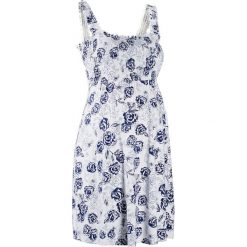 Sukienka ciążowa shirtowa bonprix biało-kobaltowy w kwiaty. Białe sukienki ciążowe marki bonprix, w kwiaty, z dżerseju, moda ciążowa. Za 89,99 zł.
