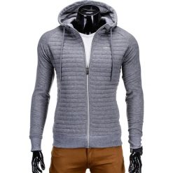 BLUZA MĘSKA ROZPINANA Z KAPTUREM B637 - SZARA. Szare bluzy męskie marki Ombre Clothing, s, z bawełny, z kapturem. Za 34,99 zł.