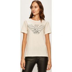 Emporio Armani - T-shirt. Czarne bluzki damskie Emporio Armani, s, z aplikacjami, z bawełny, z okrągłym kołnierzem. W wyprzedaży za 179,90 zł.