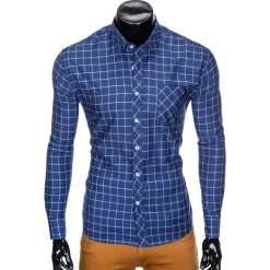 KOSZULA MĘSKA W KRATĘ Z DŁUGIM RĘKAWEM K417 - GRANATOWA/BŁĘKITNA. Niebieskie koszule męskie na spinki marki Ombre Clothing, m, z długim rękawem. Za 49,00 zł.