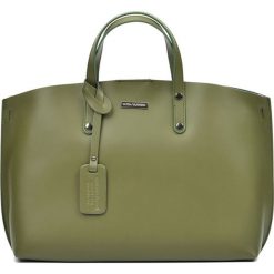 Shopper bag damskie: Skórzana torebka w kolorze zielonym – (S)30 x (W)39 x (G)11 cm