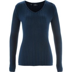 Swetry klasyczne damskie: Sweter w prążek bonprix ciemnoniebieski
