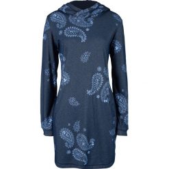 Sukienka dresowa ocieplana, z nadrukiem bonprix niebieski z nadrukiem "paisley". Niebieskie sukienki damskie bonprix, z nadrukiem, z dresówki, bez kołnierzyka, bez rękawów. Za 89,99 zł.