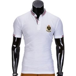 KOSZULKA MĘSKA POLO Z NADRUKIEM S849 - BIAŁA. Białe koszulki polo męskie marki Ombre Clothing, s, z nadrukiem. Za 29,00 zł.