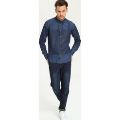 Koszula długi rękaw męska slim fit. Koszule męskie Top Secret, m, w paski, z jeansu, casualowe, bez kołnierzyka, z długim rękawem. W wyprzedaży za 49,99 zł.