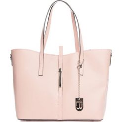 Shopper bag damskie: Skórzany shopper bag w kolorze jasnoróżowym – 40 x 27 x 14 cm