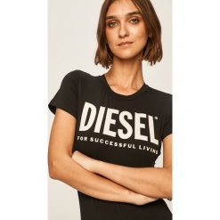 Diesel - T-shirt. Czarne bluzki damskie Diesel, s, z nadrukiem, z elastanu, z okrągłym kołnierzem. Za 239,90 zł.
