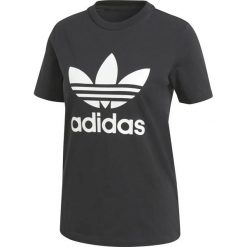 Adidas Originals Trefoil Koszulka Czarny. Czarne koszulki damskie adidas Originals, z nadrukiem, z elastanu, bez kołnierzyka. Za 94,95 zł.