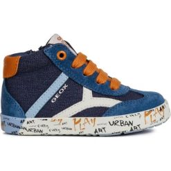 Geox tenisówki chłopięce Kilwi 22 niebieski. Niebieskie buty chłopięce sportowe Geox, bez wzorów, z materiału, eleganckie, na rzepy. W wyprzedaży za 205,00 zł.