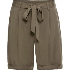 Bermudy bonprix ciemnooliwkowy. Zielone szorty damskie bonprix, w paski, eleganckie. Za 99,99 zł.