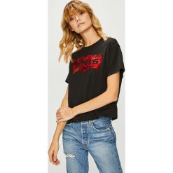 Levi's - Top. Brązowe topy damskie Levi's®, m, z aplikacjami, z bawełny, z okrągłym kołnierzem. Za 129,90 zł.