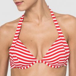 Stroje dwuczęściowe damskie: Góra od kostiumu kąpielowego typu halter bikini, w paski