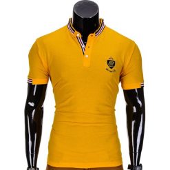 KOSZULKA MĘSKA POLO Z NADRUKIEM S849 - ŻÓŁTA. Żółte koszulki polo męskie marki Ombre Clothing, s, z nadrukiem. Za 29,00 zł.