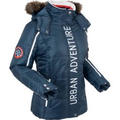 Kurtka pikowana outdoorowa bonprix ciemnoniebieski. Niebieskie kurtki damskie bonprix, s, z nadrukiem, z futra. Za 169,99 zł.