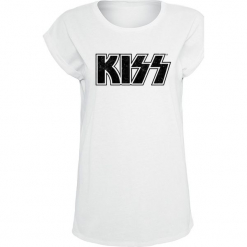 Kiss Black Logo Koszulka damska biały. Białe koszulki damskie Kiss, l, z nadrukiem, rockowe, z okrągłym kołnierzem, bez rękawów. Za 79,90 zł.