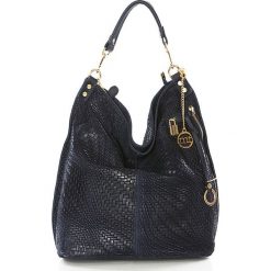 Shopper bag damskie: Skórzany shopper bag w kolorze granatowym – 42 x 38 x 17 cm