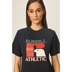 Russell Athletic - T-shirt. Niebieskie bluzki damskie Russell Athletic, s, z nadrukiem, z bawełny, casualowe, z okrągłym kołnierzem, z krótkim rękawem. W wyprzedaży za 99,90 zł.