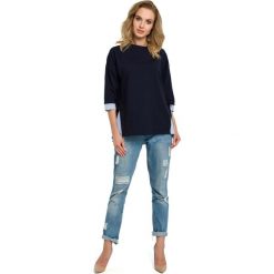 Granatowa Bluza 2w1 z Wiązaniem na Boku. Niebieskie bluzki damskie marki Molly.pl, s, bez wzorów, z krótkim rękawem, krótkie, bez kaptura. Za 129,90 zł.