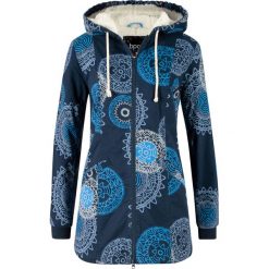 Parka z nadrukiem i kapturem bonprix ciemnoniebieski z nadrukiem. Niebieskie parki damskie bonprix, z nadrukiem. Za 239,99 zł.