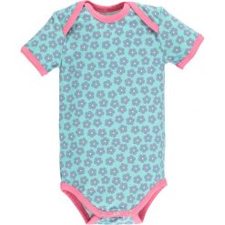 Body w kolorze turkusowym. Niebieskie body niemowlęce lamino, w paski, z bawełny, bez rękawów. W wyprzedaży za 22,95 zł.
