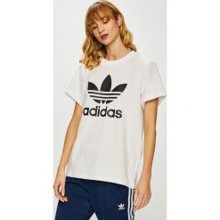 Adidas Originals - Top. Białe topy damskie marki adidas Originals, z nadrukiem, z bawełny, z okrągłym kołnierzem. Za 129,90 zł.