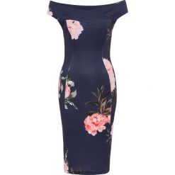 Sukienka w kwiaty bonprix ciemnoniebiesko-jasnoróżowy. Niebieskie sukienki damskie bonprix, z nadrukiem, bez kołnierzyka, bez rękawów. Za 129,99 zł.