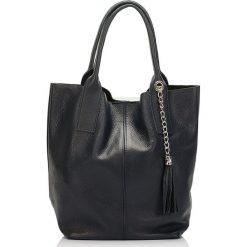 Shopper bag damskie: Skórzany shopper bag w kolorze granatowym – 28 x 56 x 17 cm