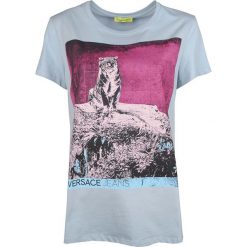 Versace Jeans T-shirt "Livia". Bluzki damskie Versace Jeans, bez wzorów, z jeansu, z okrągłym kołnierzem, bez rękawów. Za 249,00 zł.