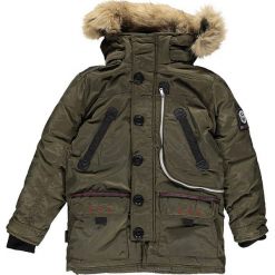 Kurtka zimowa "Carnaval" w kolorze khaki. Brązowe kurtki chłopięce Geographical Norway Kids & Women, na zimę, z aplikacjami. W wyprzedaży za 346,95 zł.