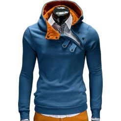 Bejsbolówki męskie: BLUZA MĘSKA Z KAPTUREM PACO – GRANATOWO-RUDA