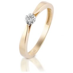 Unikalny Złoty Pierścionek - złoto 585, Brylant 0,05ct. Żółte pierścionki damskie W.KRUK, z brylantem, złote. Za 1190,00 zł.