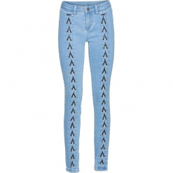 Dżinsy SKINNY ze sznurowaniem bonprix jasnoniebieski "bleached". Niebieskie boyfriendy damskie bonprix, z jeansu. Za 69,99 zł.