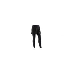 Legginsy/szorty 2 w 1 do biegania RUN DRY+ damskie. Czarne legginsy sportowe damskie KALENJI, xs, bez wzorów, z elastanu, do biegania. Za 79,99 zł.