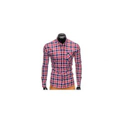 KOSZULA MĘSKA W KRATĘ Z DŁUGIM RĘKAWEM K393 - CZERWONA. Czerwone koszule męskie na spinki marki Ombre Clothing, m, z długim rękawem. Za 49,00 zł.
