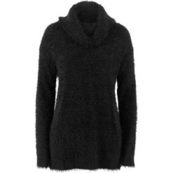 Sweter oversize z przędzy z długim włosem bonprix czarny. Czarne swetry damskie bonprix, bez wzorów, z długim rękawem, długie, bez kaptura. Za 74,99 zł.