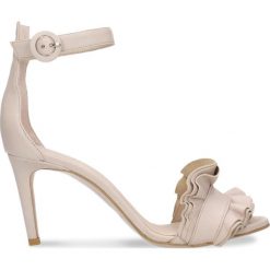 Sandały OLIVIA. Brązowe sandały damskie Gino Rossi, w paski, ze skóry, eleganckie, na wysokim obcasie, na szpilce, z paskami. Za 249,90 zł.