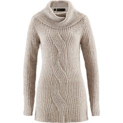 Golfy damskie: Sweter bonprix beżowo-szary melanż