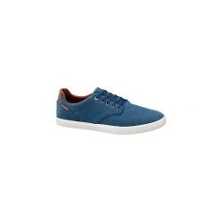 Granatowe tenisówki męskie Jack + Jones. Niebieskie trampki męskie bez wzorów, z gumy, sportowe, bez zapięcia. Za 119,90 zł.