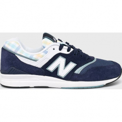 New Balance - Buty WL697TRB. Niebieskie buty sportowe damskie New Balance, bez wzorów, ze skóry, sportowe. W wyprzedaży za 239,90 zł.